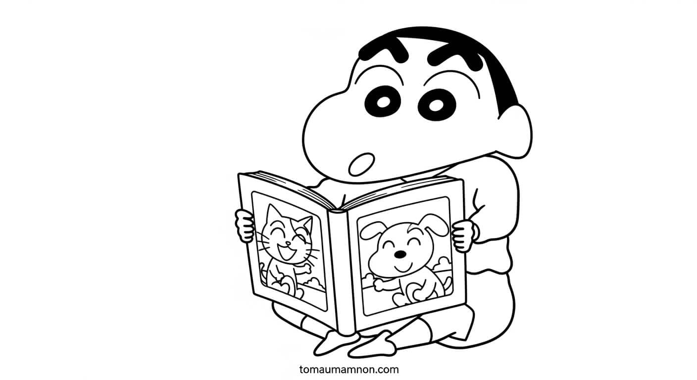 Tranh Tô Màu Shin Cậu Bé Bút Chì Shin nhảy múa vui tươi