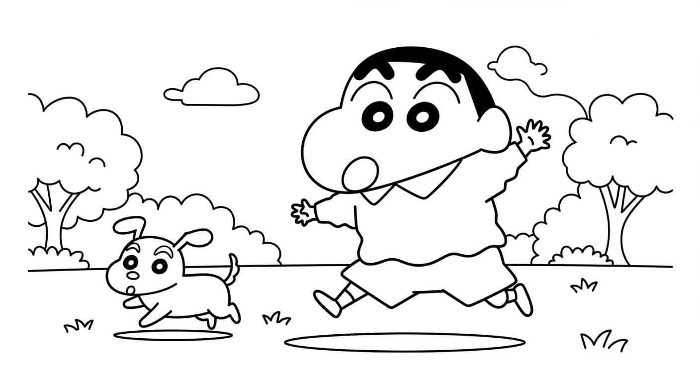 Tranh Tô Màu Shin Cậu Bé Bút Chì Shin tạo dáng vui nhộn