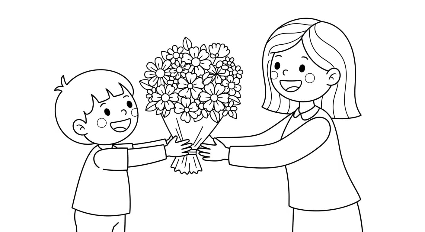 Tranh Tô Màu Tặng Hoa Cô Giáo Tranh bé gái tặng hoa cô giáo