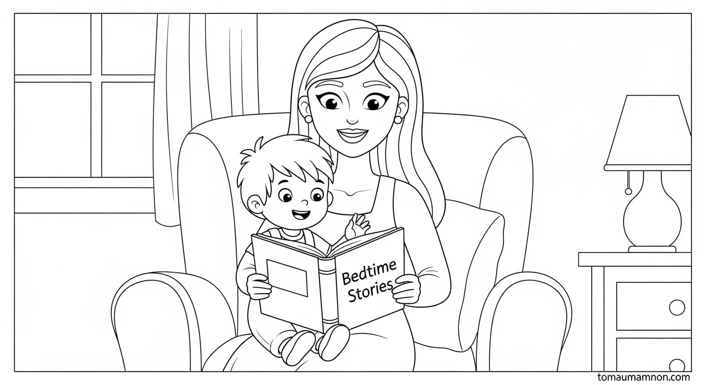 Tranh Tô Màu Tặng Mẹ tranh tô màu mẹ con vui đùa