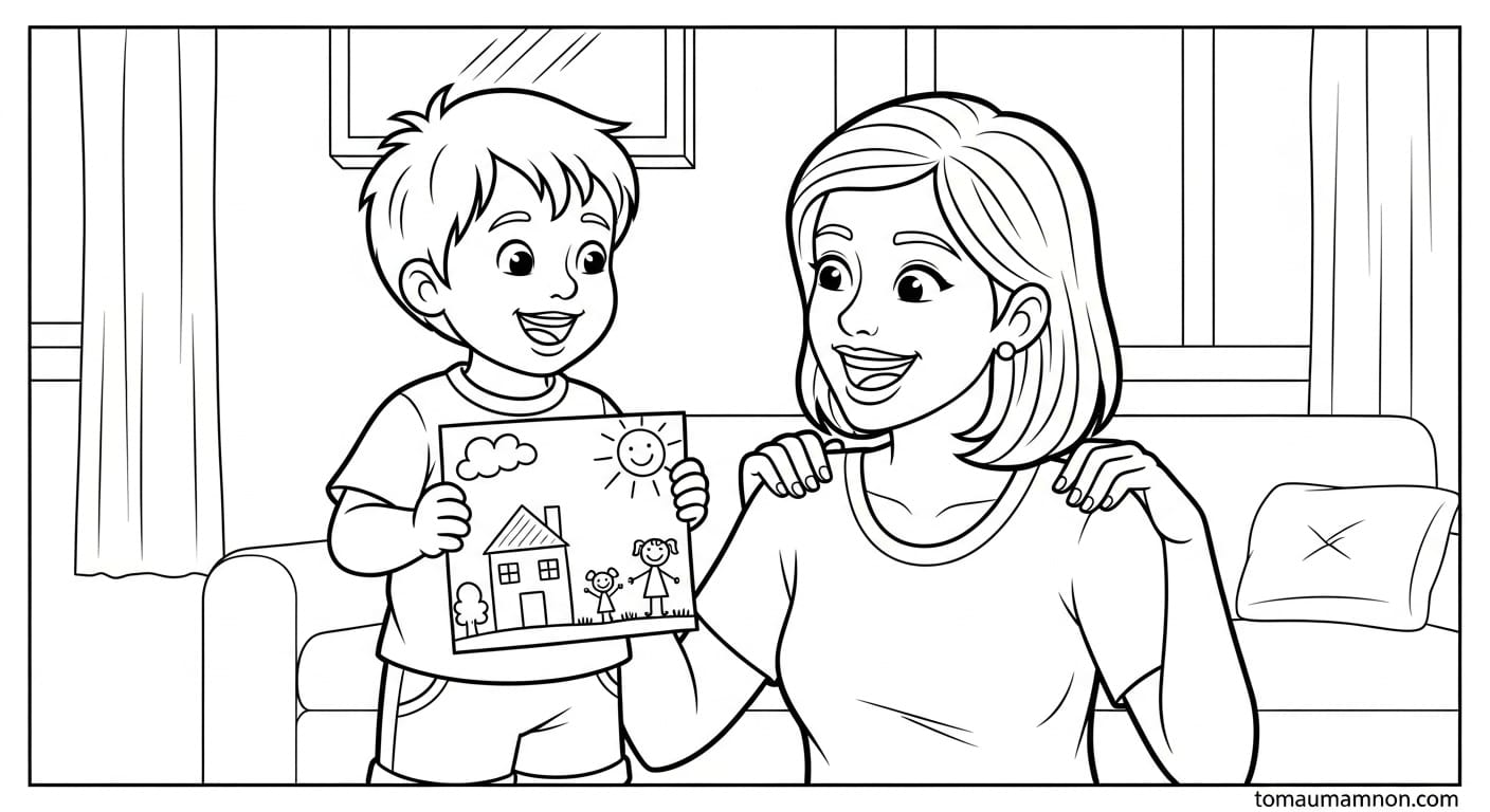 Tranh Tô Màu Tặng Mẹ tranh tô màu mẹ ôm con