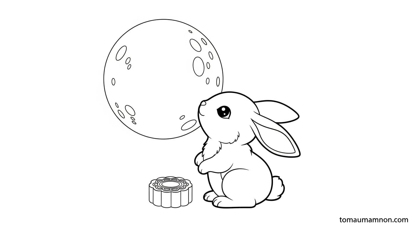 Tranh Tô Màu Tết Trung Thu tranh chú Cuội và chị Hằng