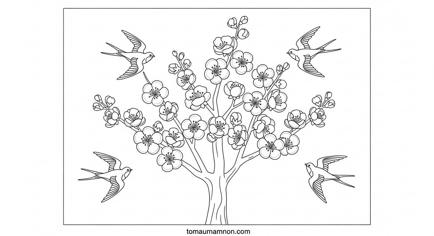 Tranh Tô Màu Tết Và Mùa Xuân cánh diều bay