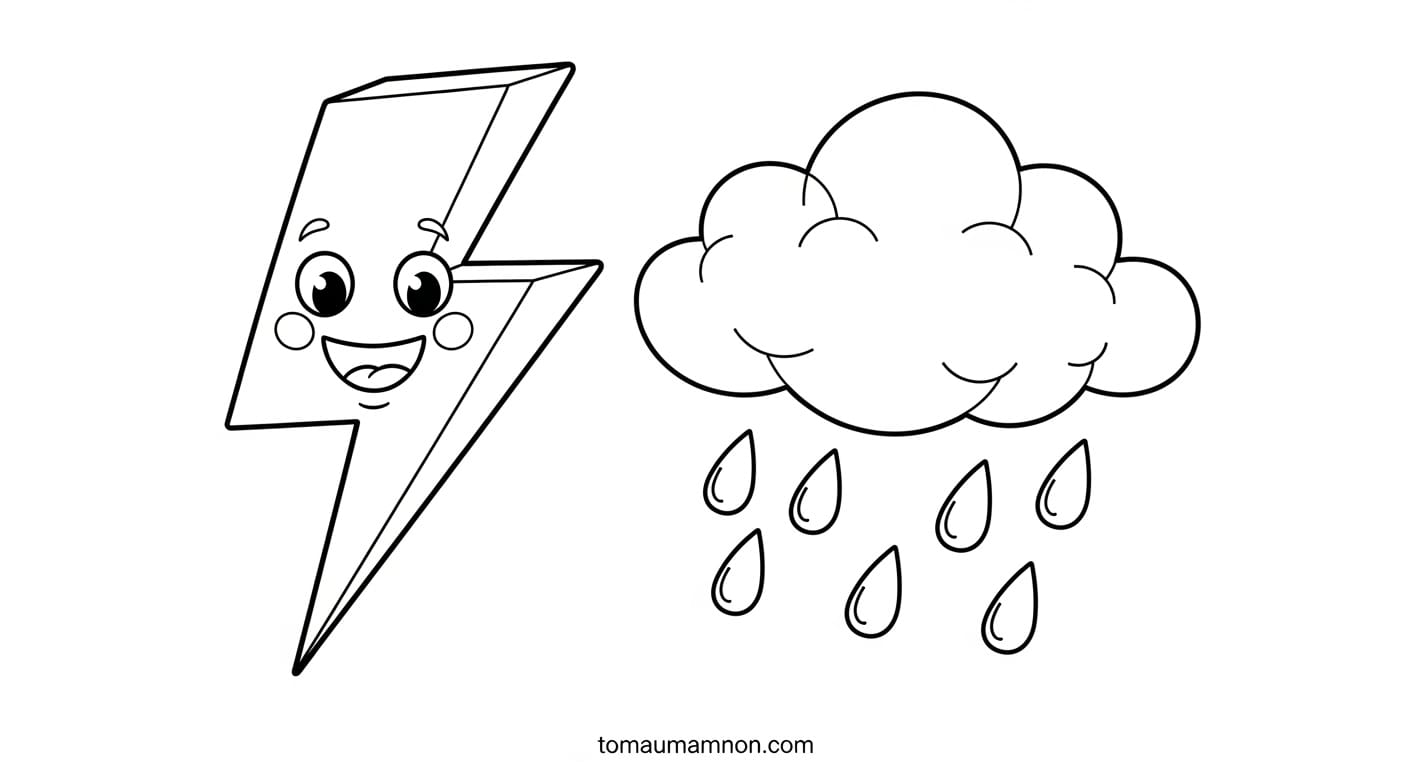 Tranh Tô Màu Thời Tiết Trẻ em vẽ bão và sấm chớp