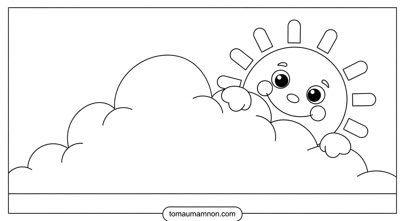 Tranh Tô Màu Thời Tiết Trẻ em vẽ mây và mặt trời