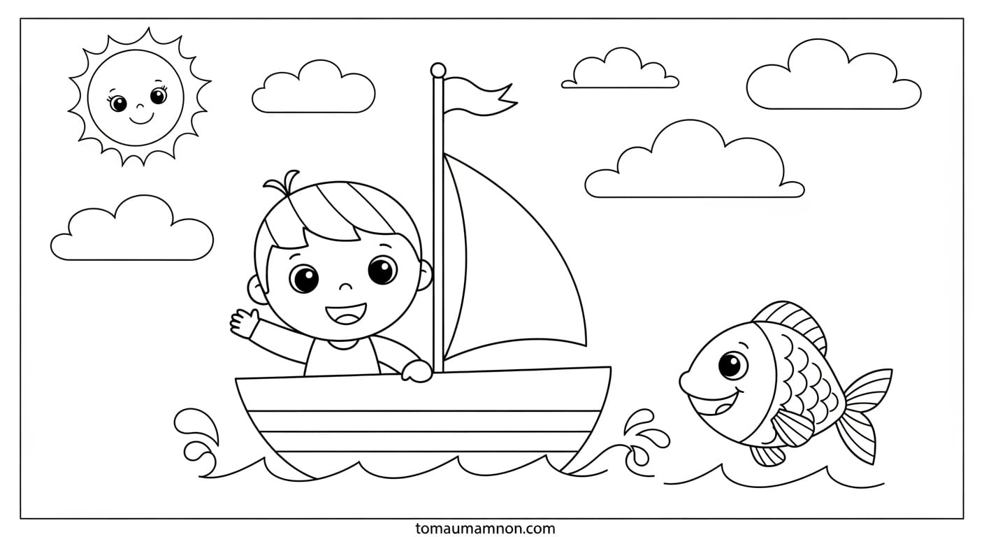 Tranh Tô Màu Thuyền Buồm Tranh thuyền buồm trên biển