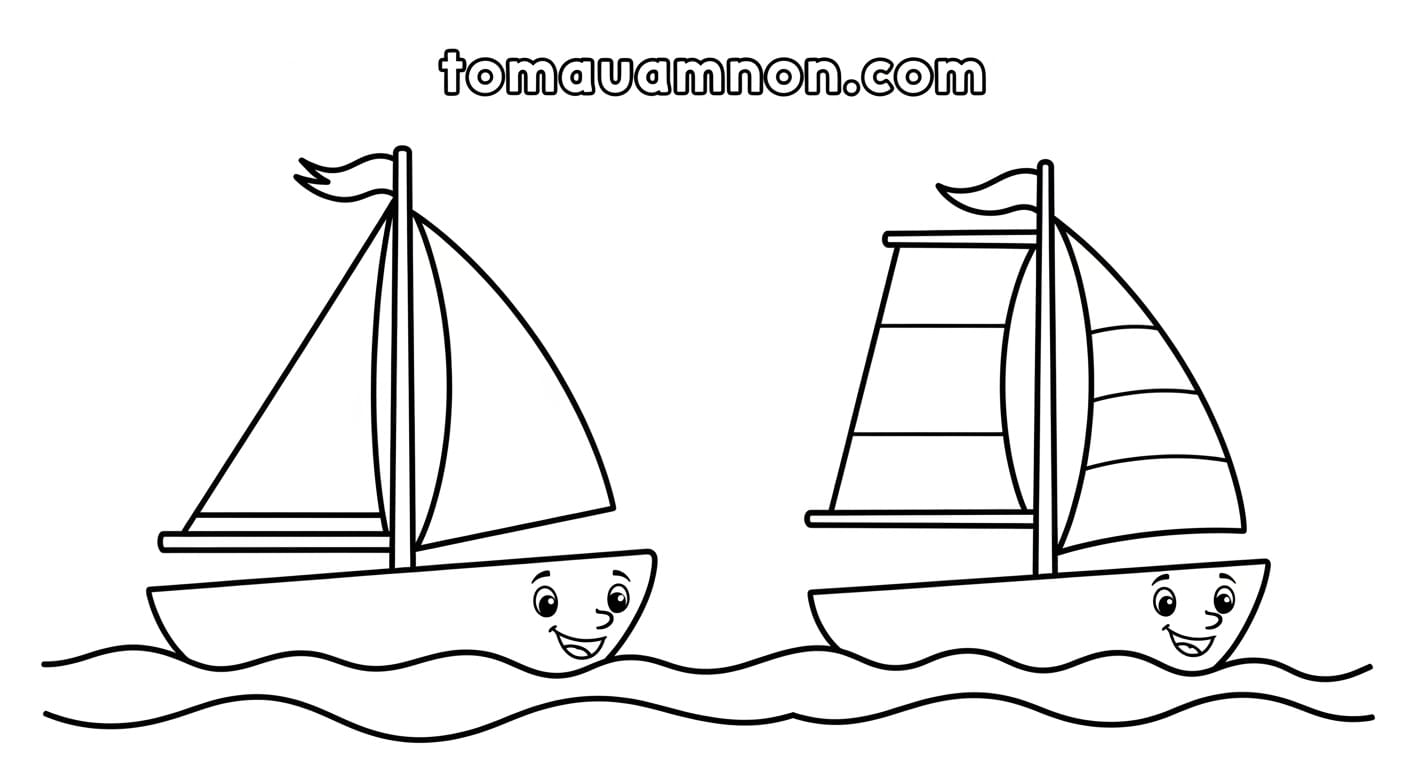 Tranh Tô Màu Thuyền Buồm Thuyền buồm đang lướt sóng