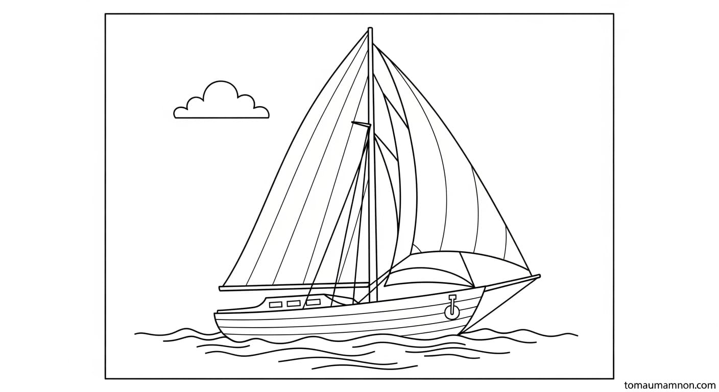 Tranh Tô Màu Thuyền Buồm Cánh buồm trắng trên biển