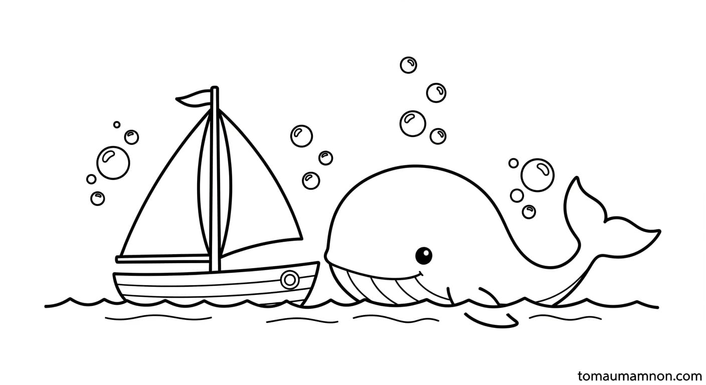 Tranh Tô Màu Thuyền Buồm Khung cảnh tàu biển yên bình