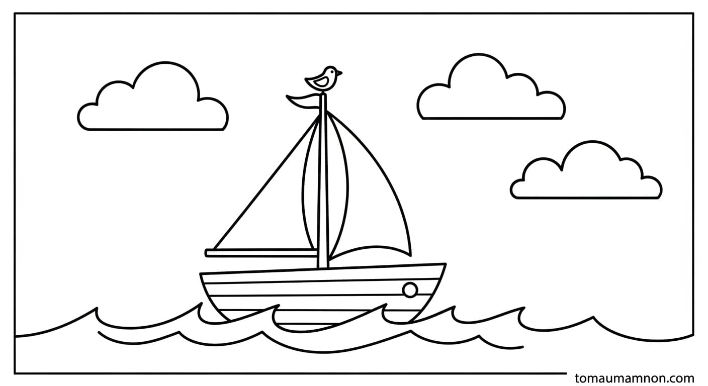 Tranh Tô Màu Thuyền Buồm Thuyền buồm dưới nắng hoàng hôn