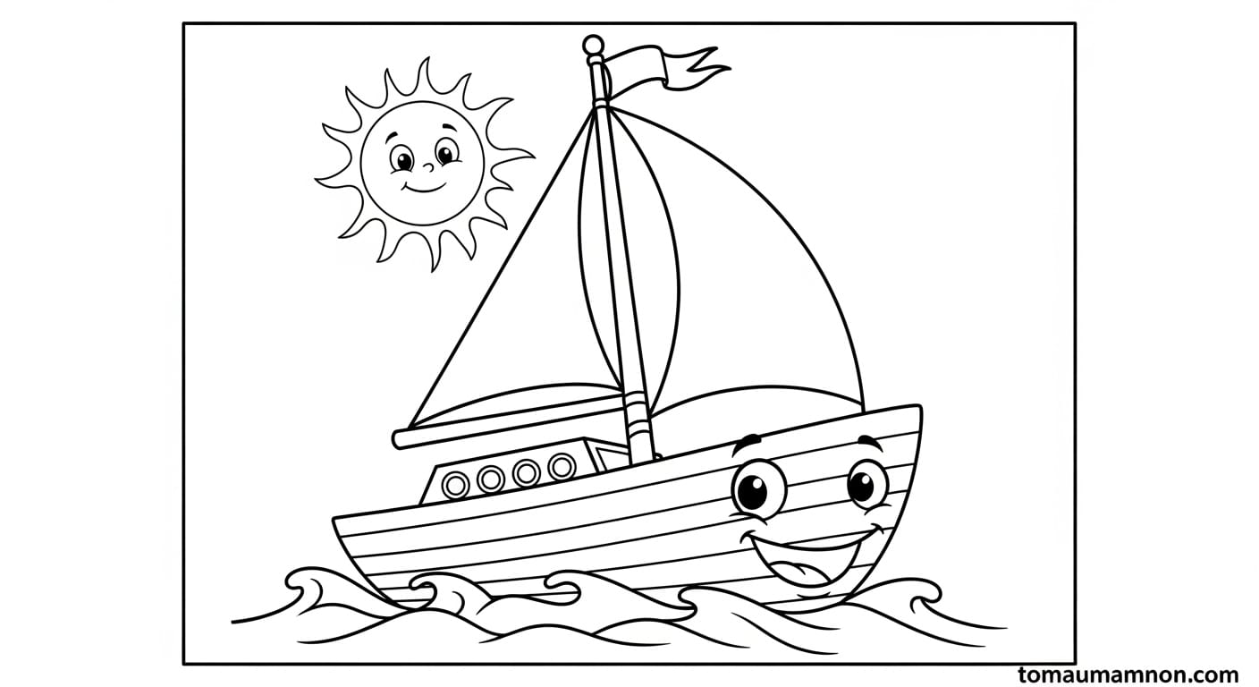 Tranh Tô Màu Thuyền Buồm Thuyền buồm gọn gàng