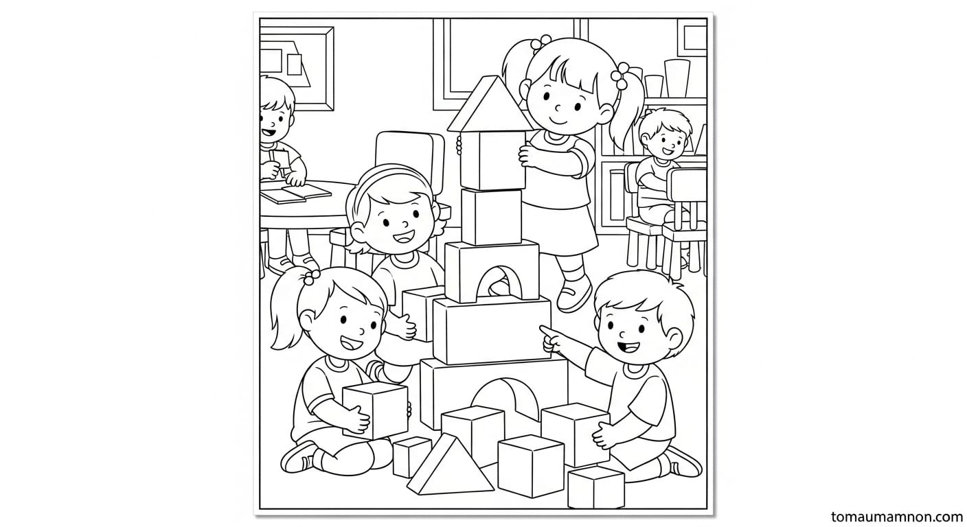 Tranh Tô Màu Trường Mầm Non Cổng trường mầm non