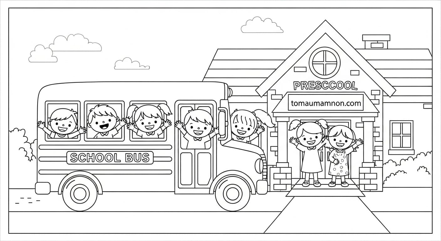 Tranh Tô Màu Trường Mầm Non Nhà bóng