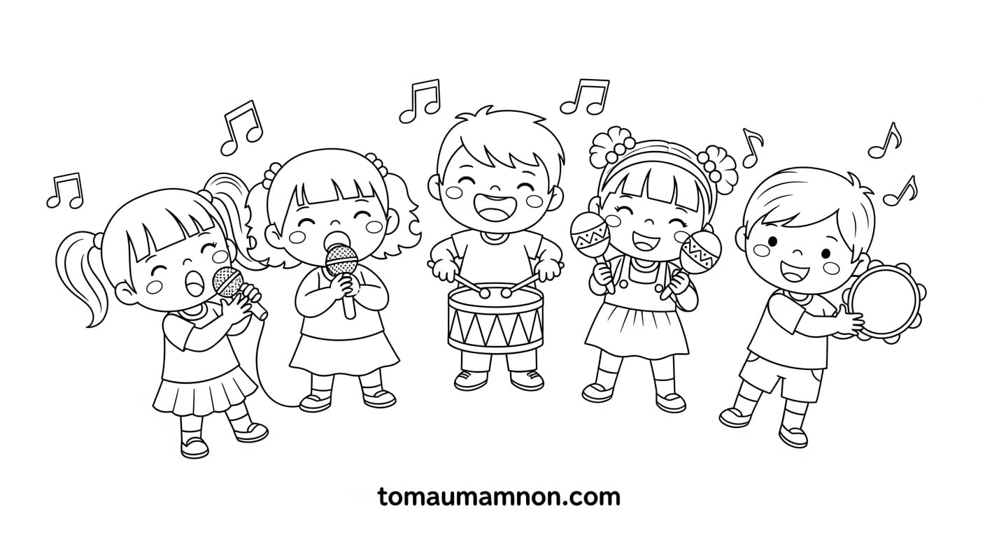 Tranh Tô Màu Trường Mầm Non Giờ học vui nhộn