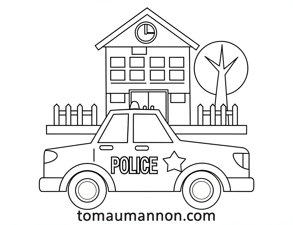 Tranh Tô Màu Xe Cảnh Sát Xe cảnh sát trên đường