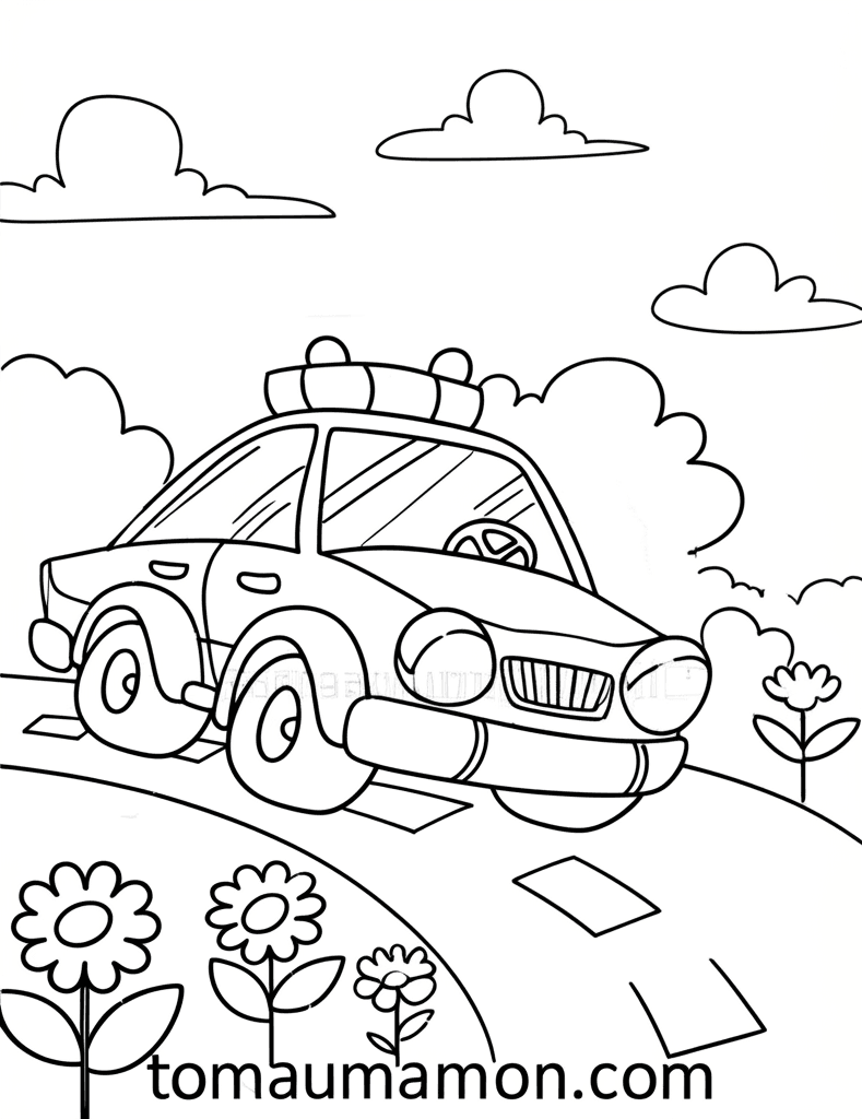 Tranh Tô Màu Xe Cảnh Sát Xe cảnh sát bên công viên