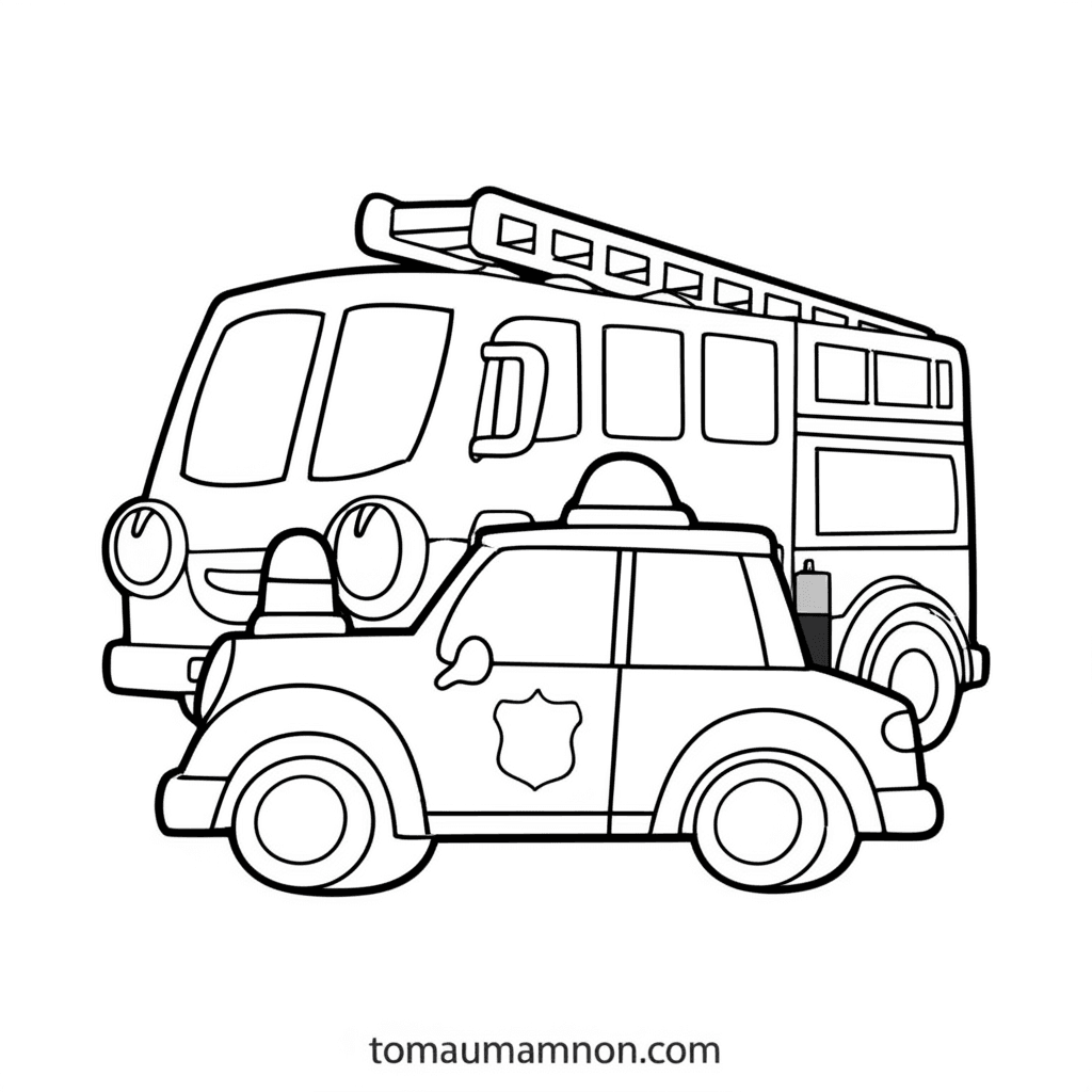 Tranh Tô Màu Xe Cảnh Sát Xe cảnh sát giữa thành phố