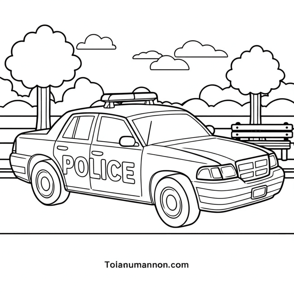 Tranh Tô Màu Xe Cảnh Sát Xe cảnh sát với đèn nhấp nháy