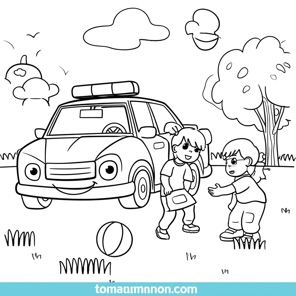 Tranh Tô Màu Xe Cảnh Sát Xe cảnh sát trong mưa