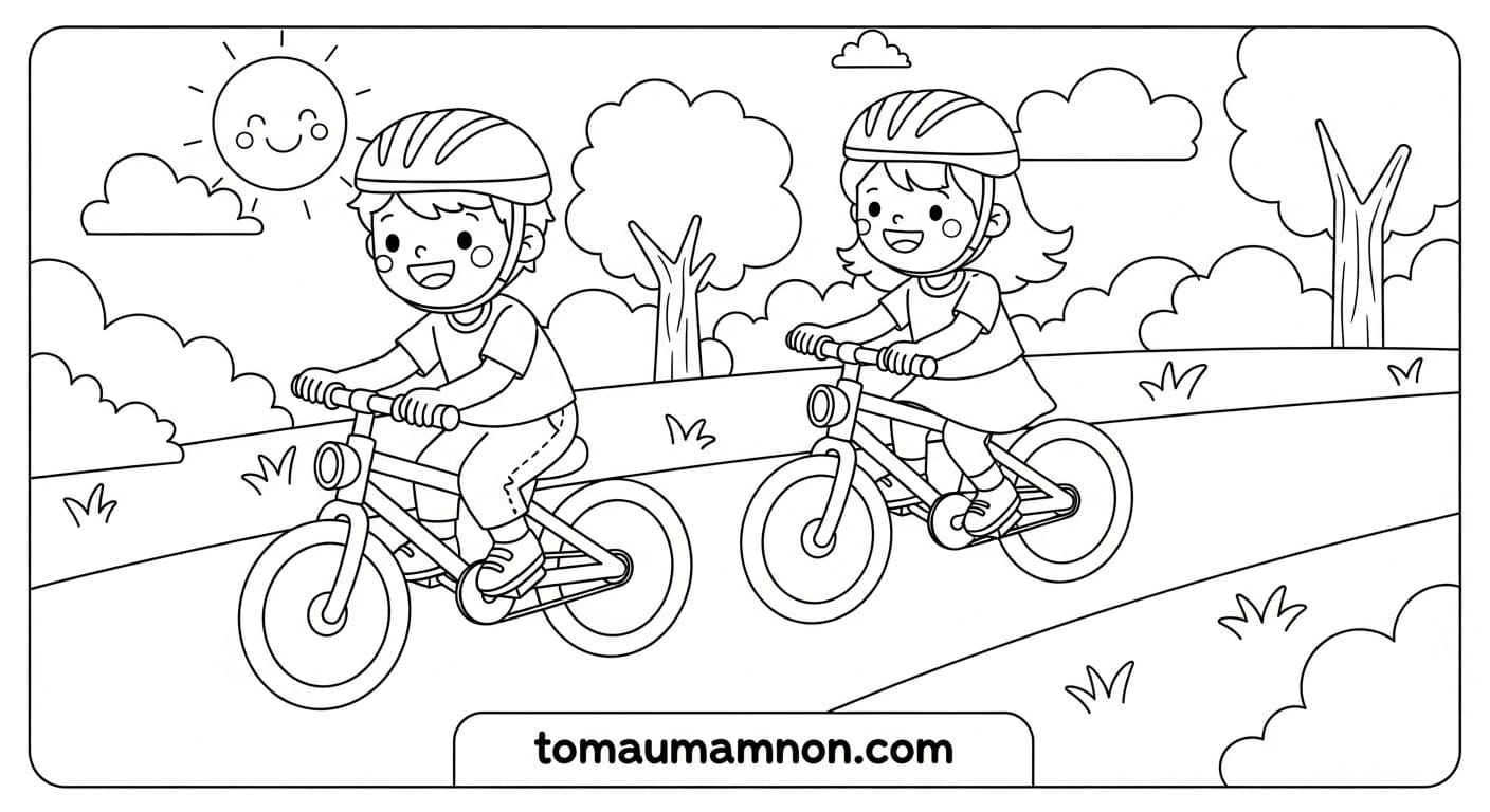 Tranh Tô Màu Xe Đạp Xe đạp và cánh đồng