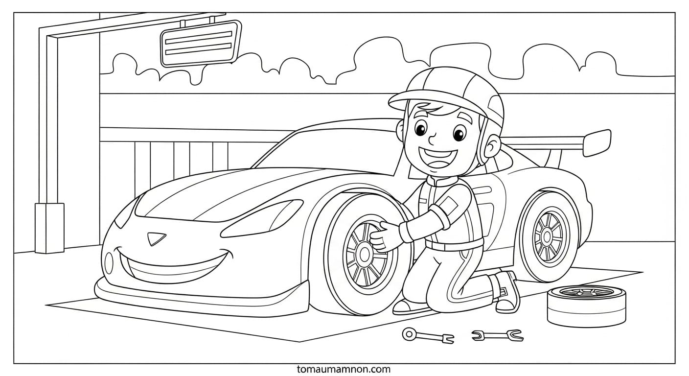 Tranh Tô Màu Xe Đua xe đua trong đường đua