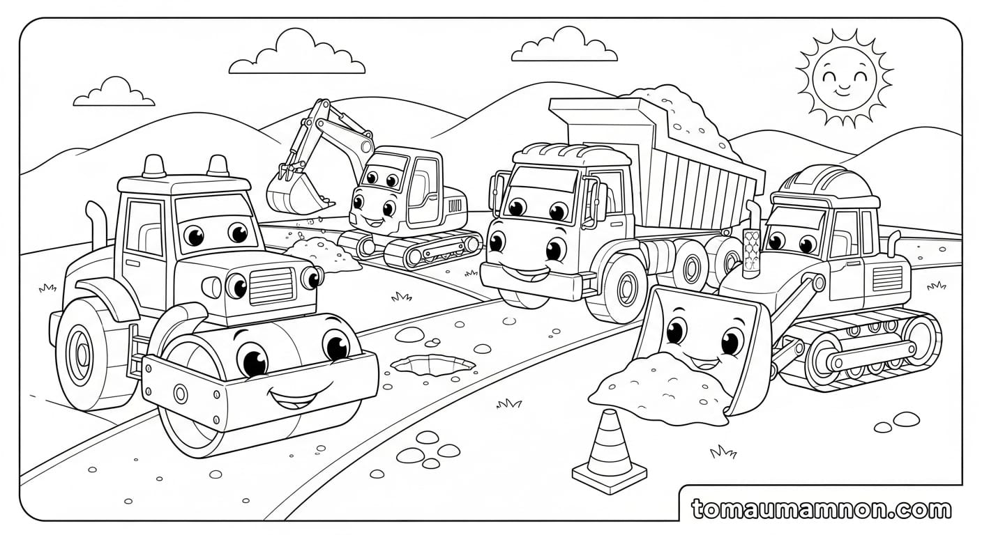 Tranh Tô Màu Xe Lu xe lu và tòa nhà