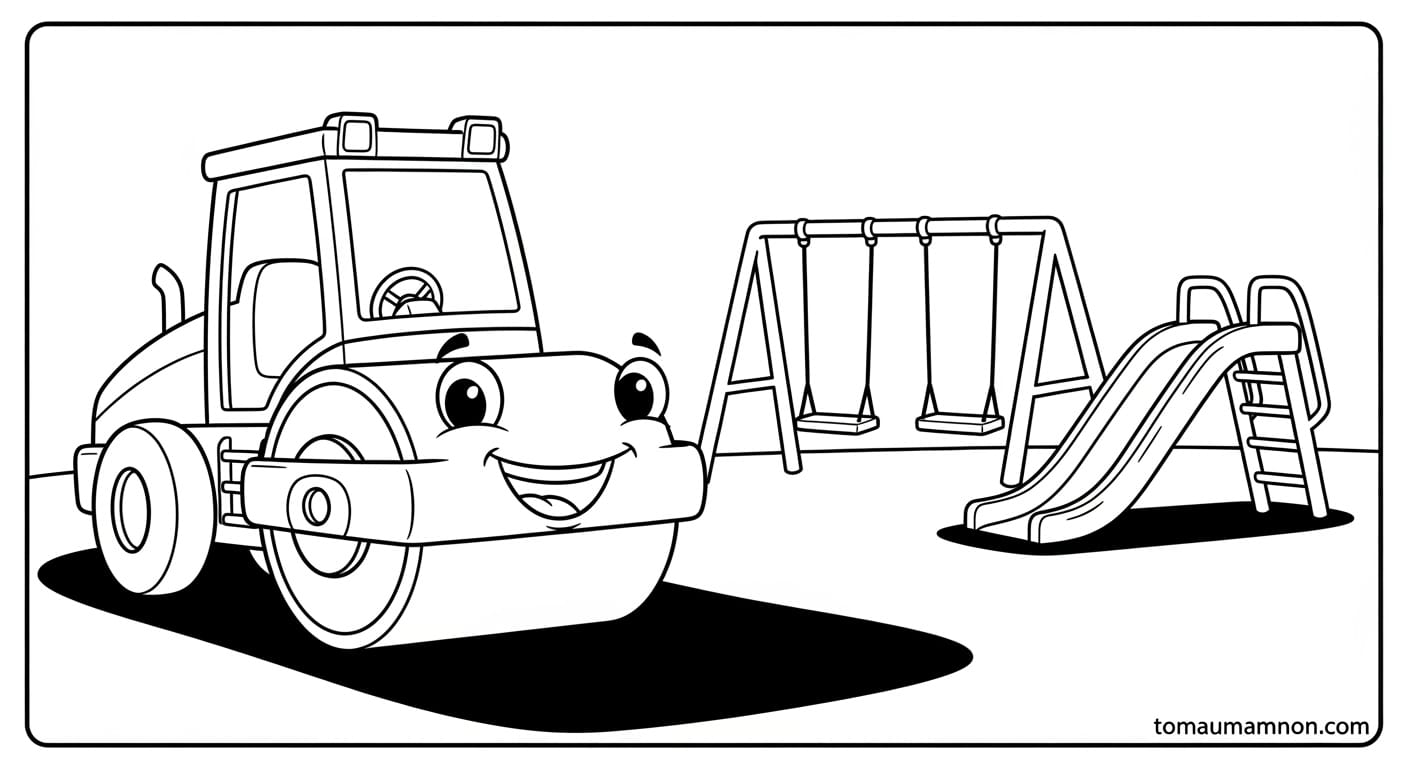 Tranh Tô Màu Xe Lu xe lu trong nắng