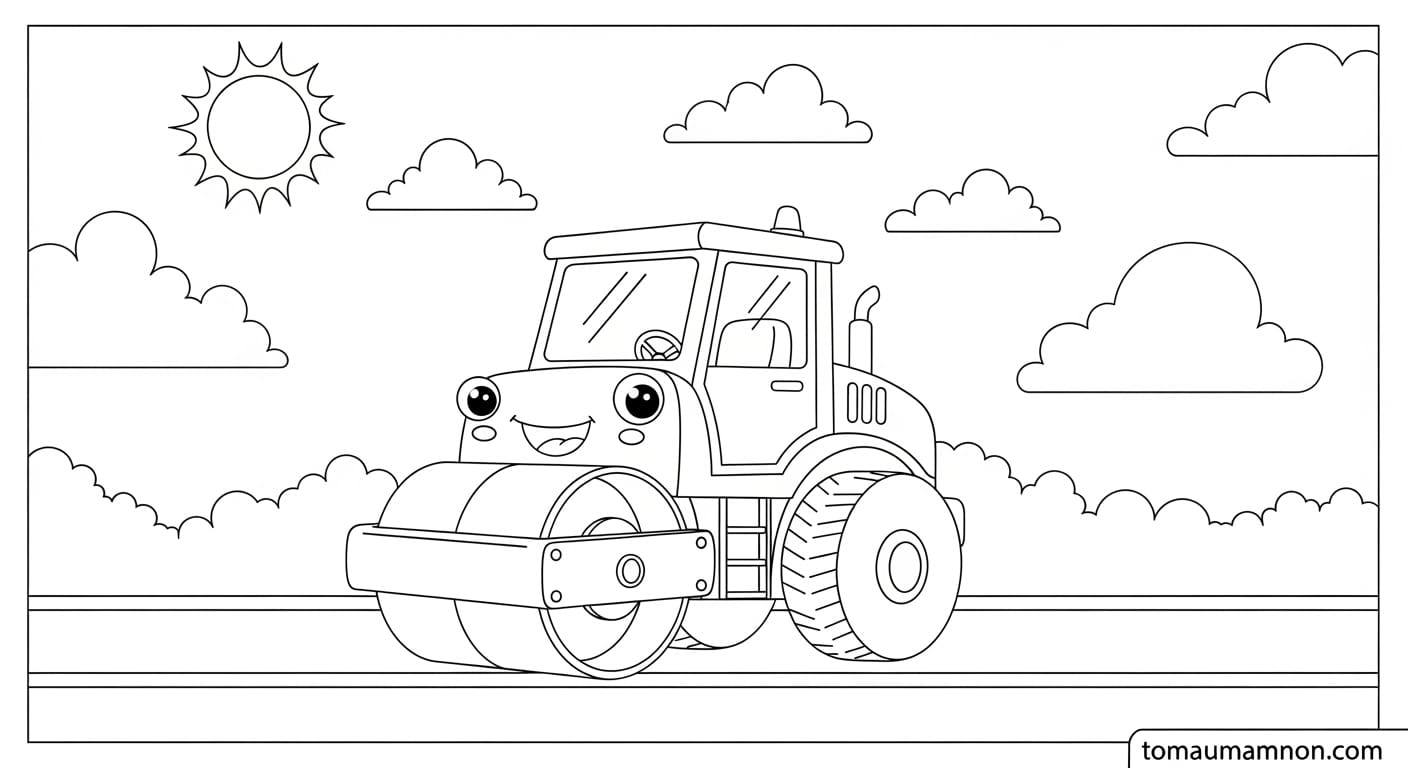 Tranh Tô Màu Xe Lu xe lu xây dựng