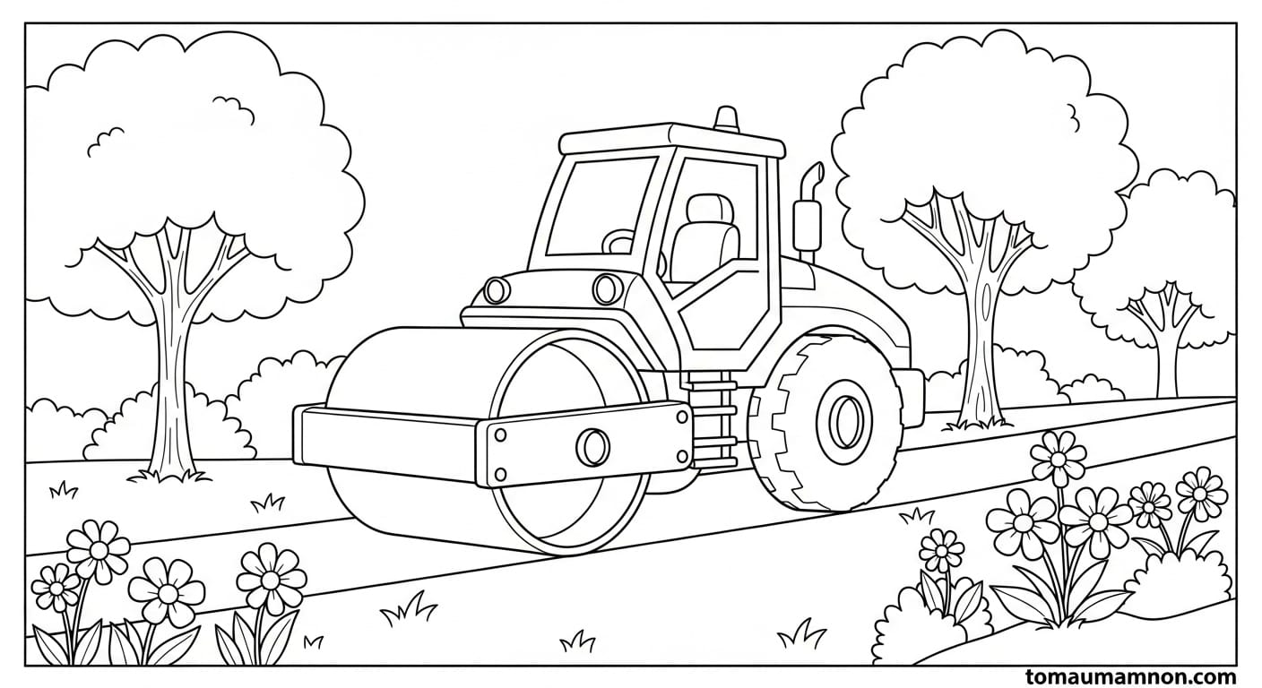 Tranh Tô Màu Xe Lu xe lu dễ thương