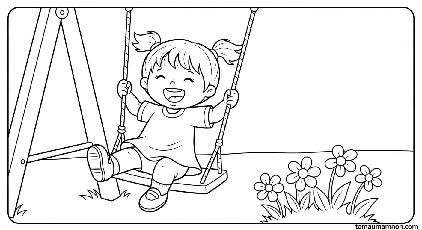 Tranh Tô Màu Xích Đu Xích đu bên bờ suối