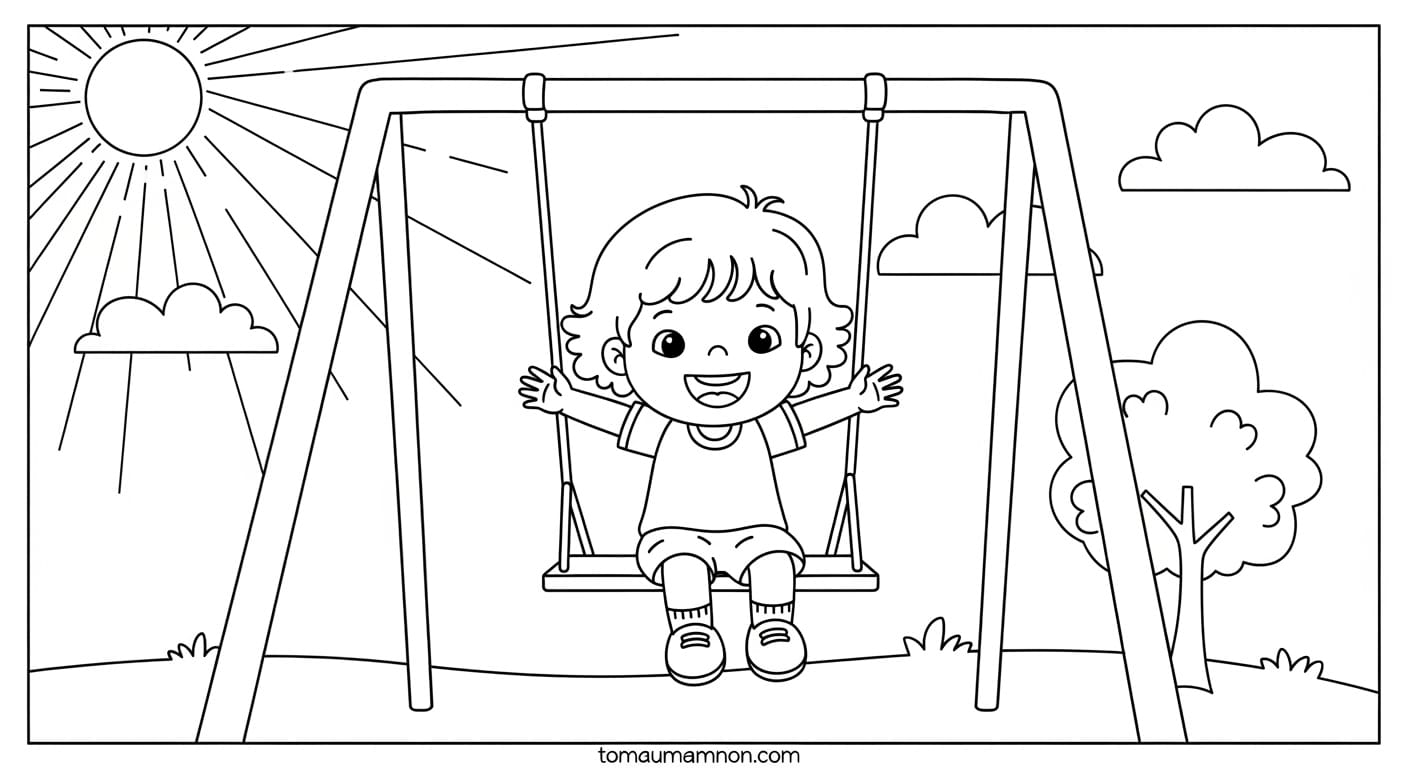 Tranh Tô Màu Xích Đu Trẻ em trên xích đu