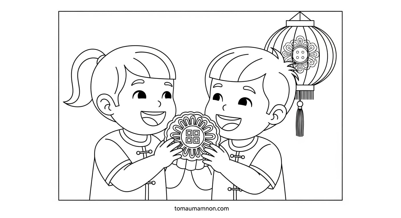 Cô bé anime với bánh trung thu