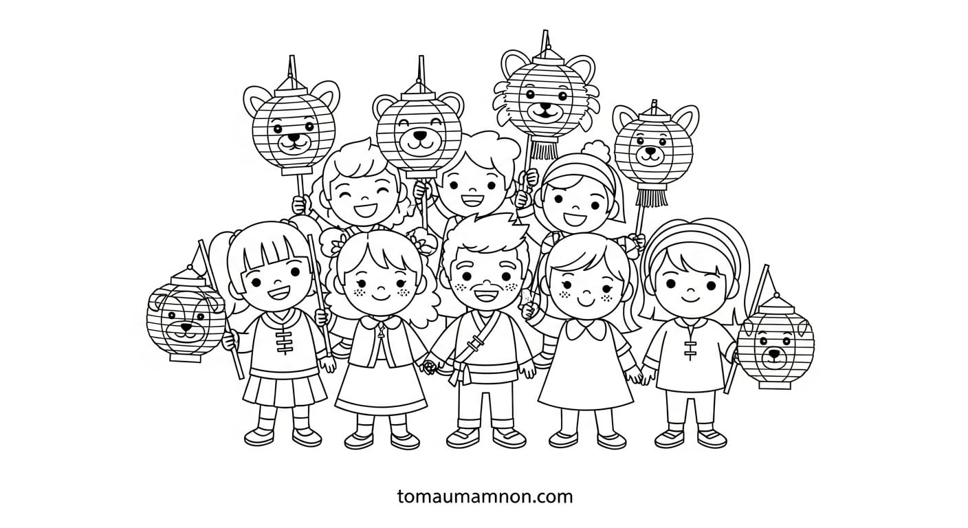 Bé gái anime chơi lồng đèn