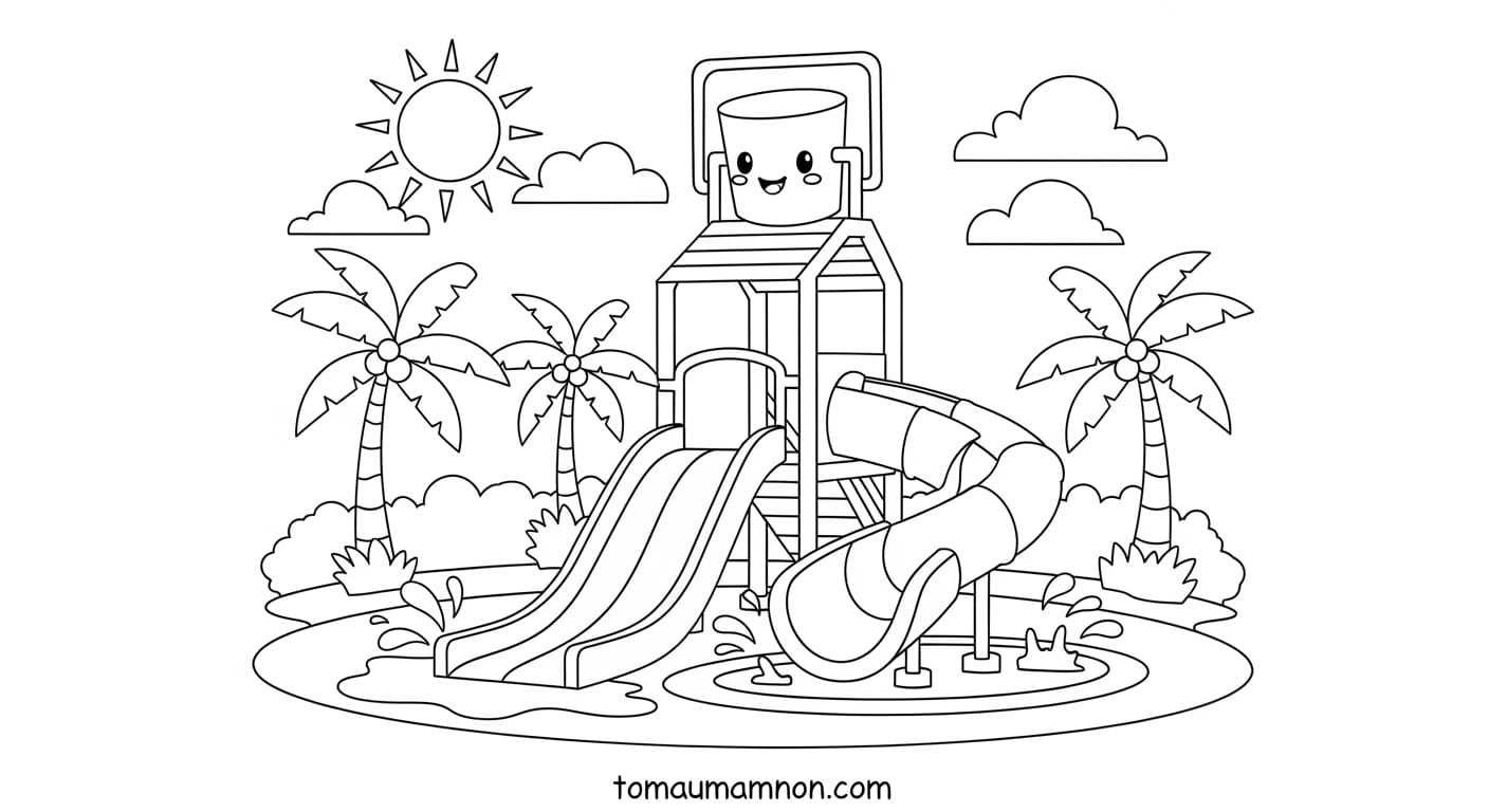 Vẽ Công Viên Nước Đám trẻ chơi vui vẻ