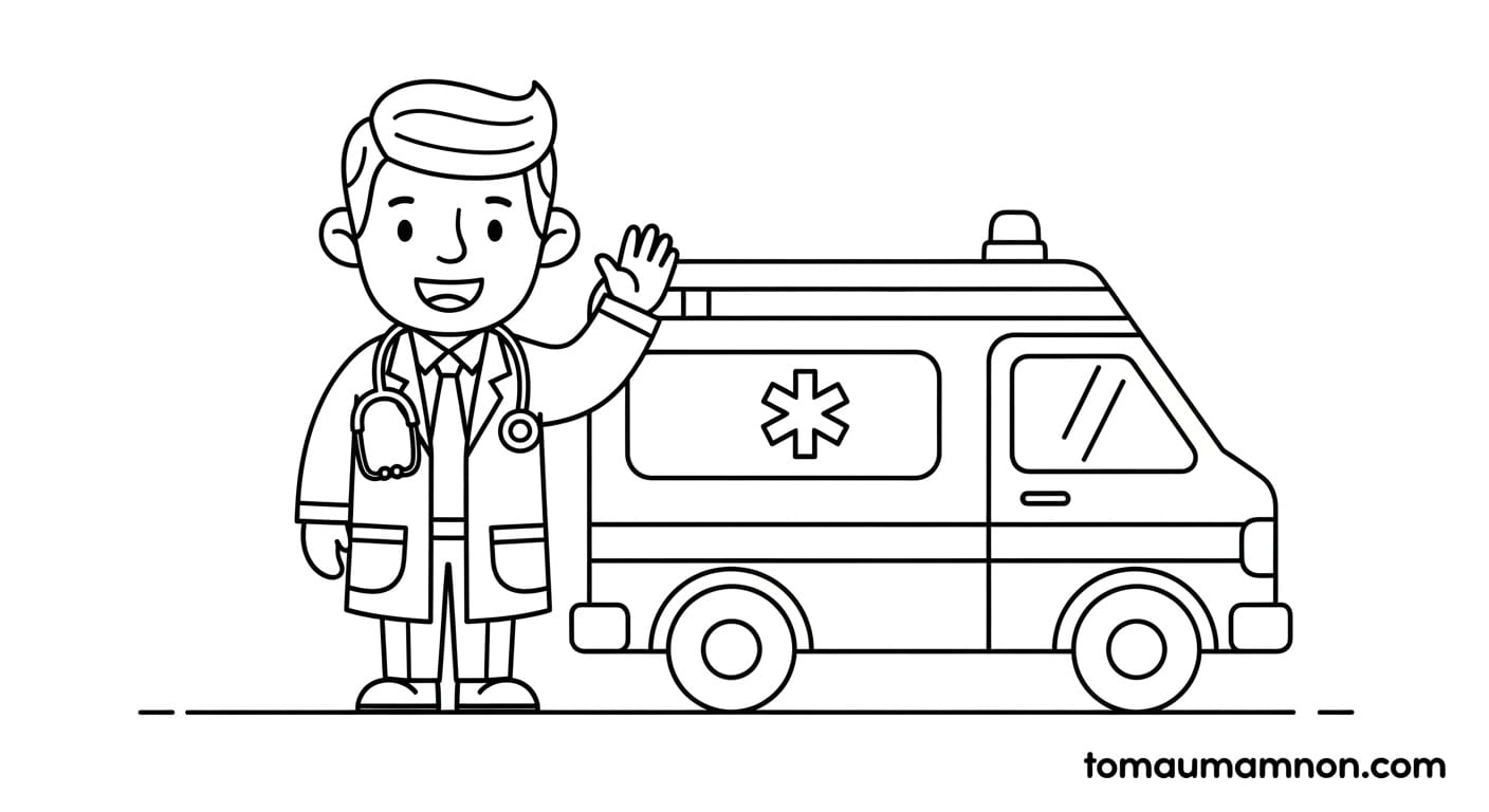 Xe Cứu Thương Tô Màu Xe cứu thương với bác sĩ