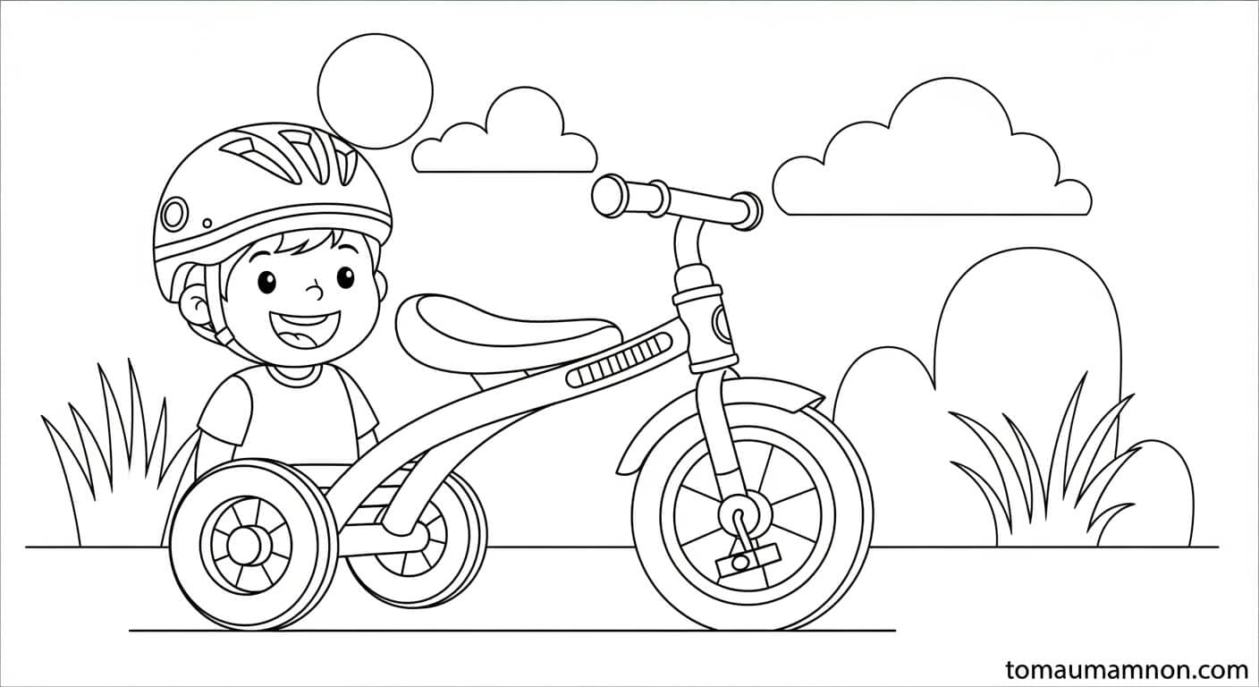 Xe Đạp 3 Bánh Cho Bé bé trai vui chơi với xe đạp ba bánh