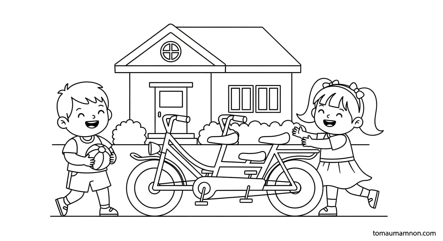 Xe Đạp 4 Bánh Cho Bé bé trên xe đạp ngoài trời