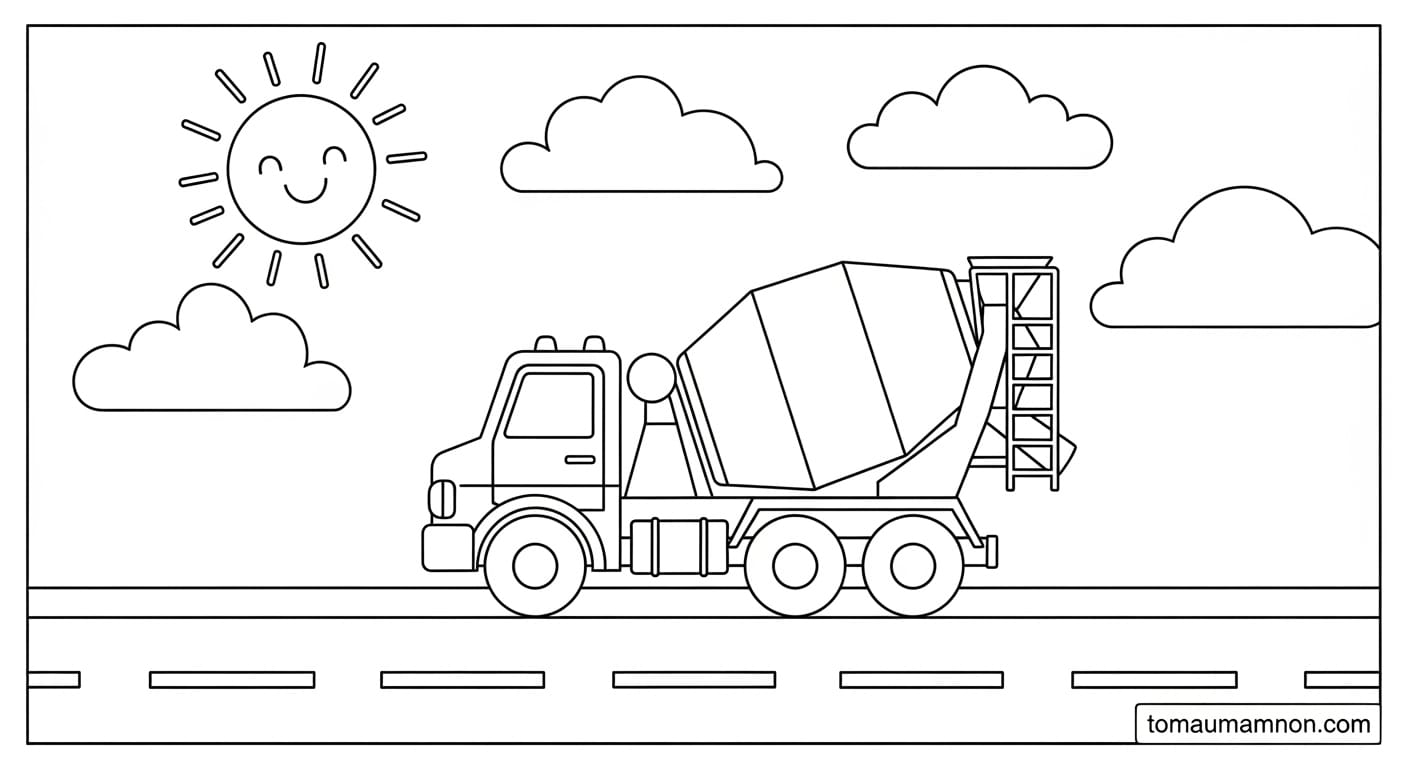 Xe Trộn Bê Tông Xe trộn bê tông dưới nắng