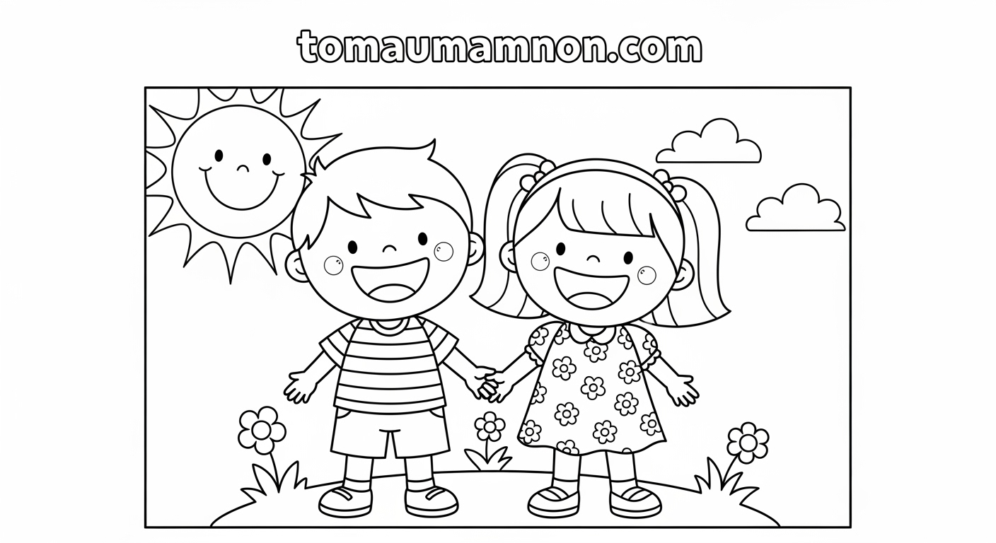 Hình Ảnh Vẽ Bạn Trai Bạn Gái Mầm Non Ảnh tô màu bạn trai ngộ nghĩnh cùng bạn bè