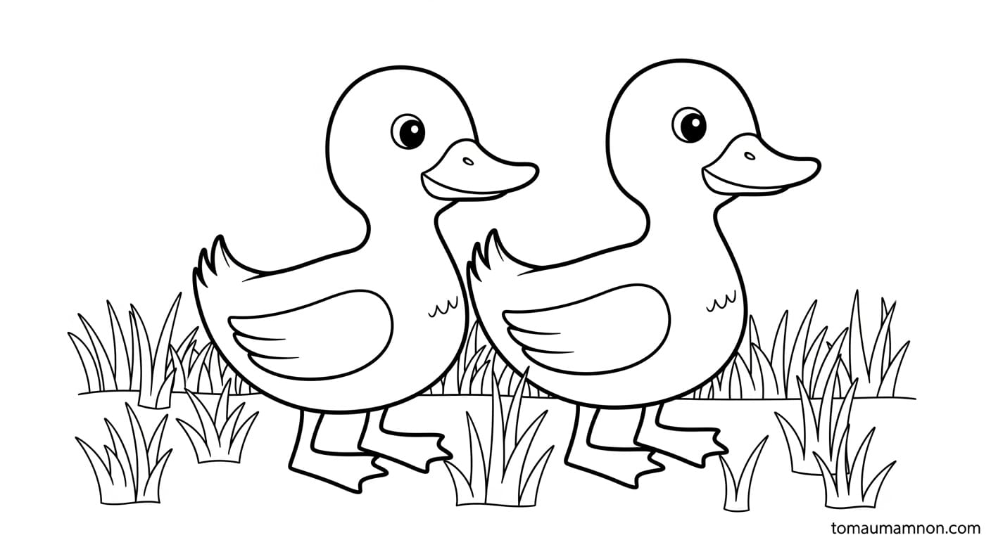 Hình Tô Màu Con Vịt Vịt trong trang trại