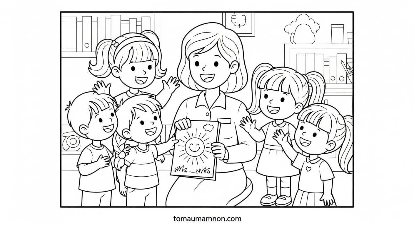 Hình Vẽ Cô Giáo Và Học Sinh Cô giáo đọc sách cho các bạn nhỏ