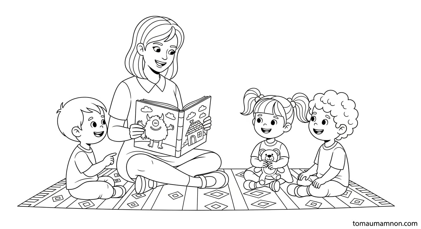 Hình Vẽ Cô Giáo Và Học Sinh Cô giáo mỉm cười cùng hai học sinh