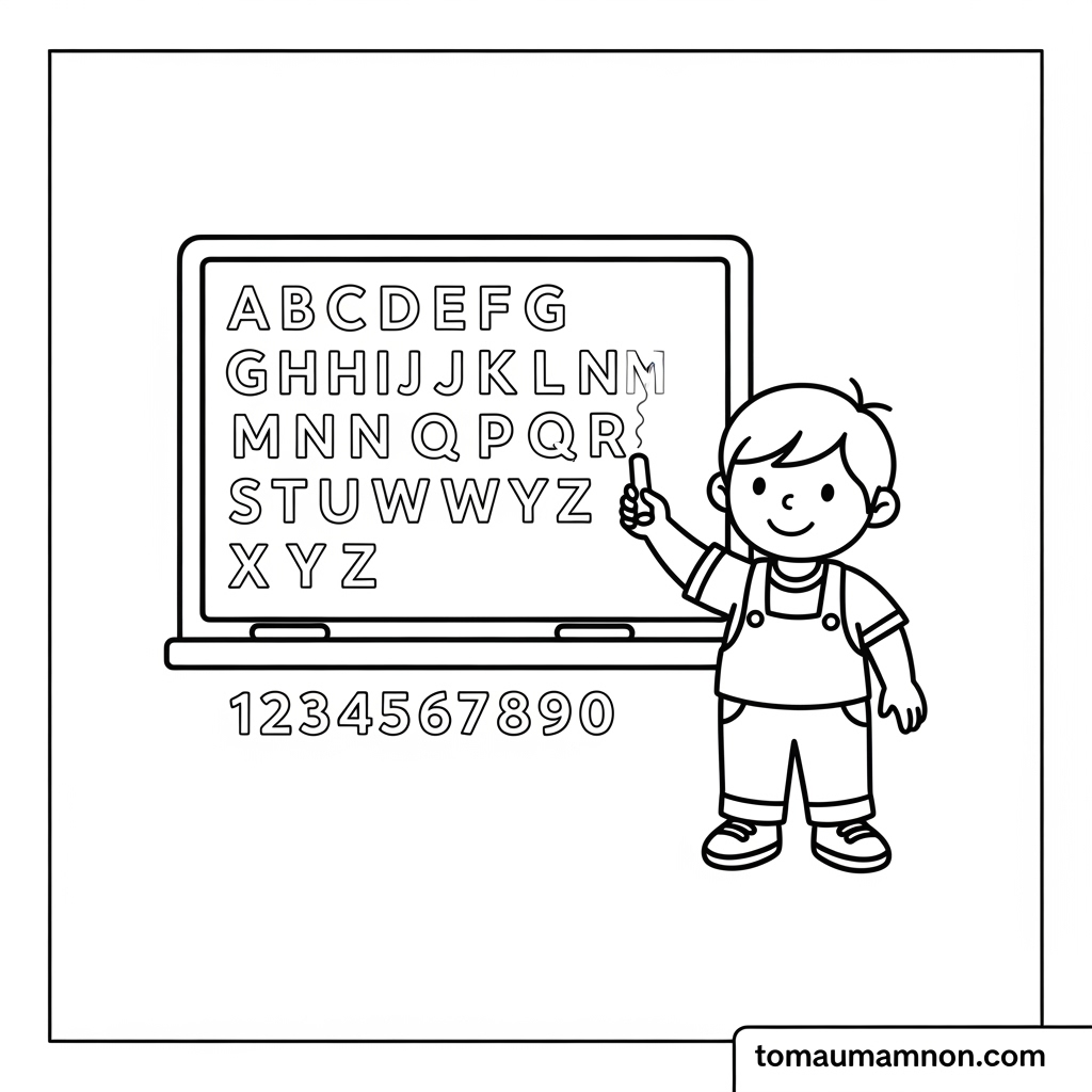 Tải Ngay Hình Vẽ Lớp Học Mầm Non Đơn Giản Cho Bé Tô Màu Miễn Phí Bé vui vẻ tô màu hình vẽ lớp học, phát triển kỹ năng