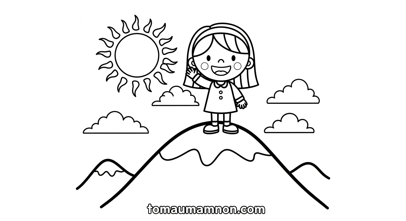 Núi Tô Màu Gì Bé phối màu núi đơn giản