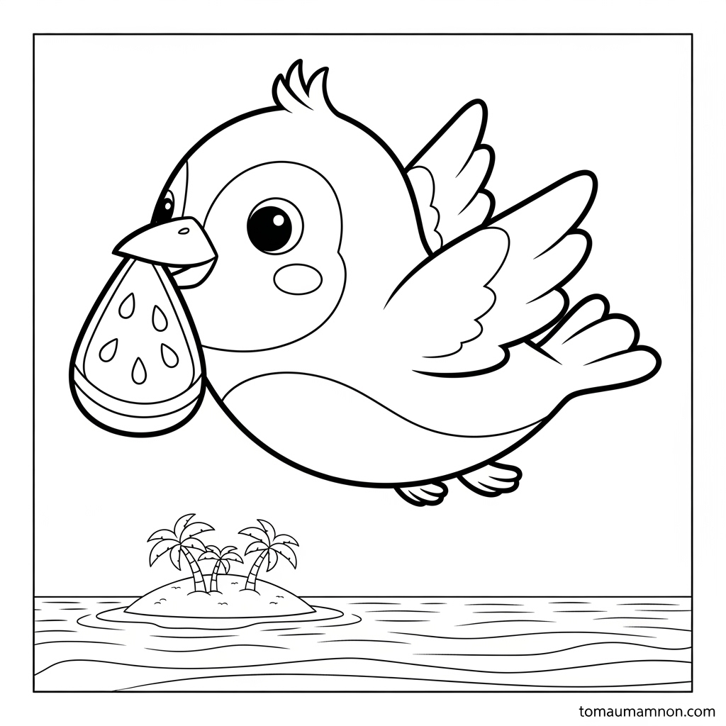 Hình tô màu quả dưa hấu và Mai An Tiêm gieo hạt