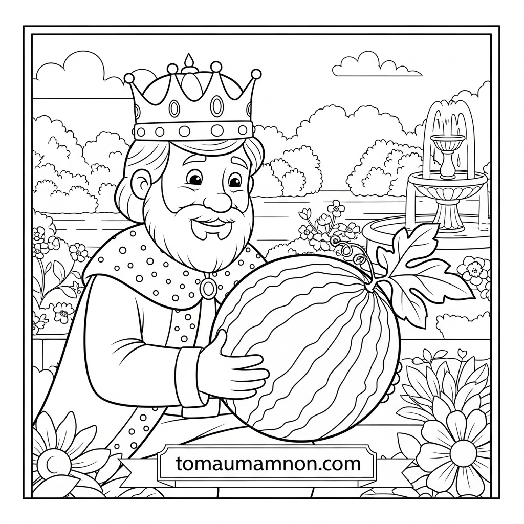 Tranh tô màu Mai An Tiêm tặng dưa hấu cho thuyền buôn