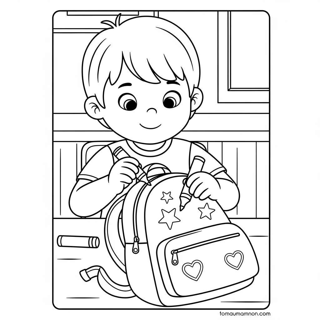 Tải Tranh Tô Màu Ba Lô Miễn Phí Cho Bé Mầm Non Chọn bút sáp tô màu ba lô