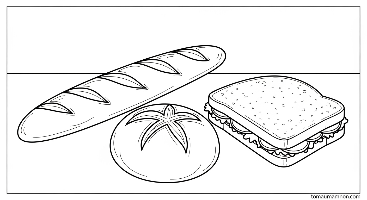Tô Màu Bánh Mì Tô màu bánh mì sandwich đơn giản cho bé