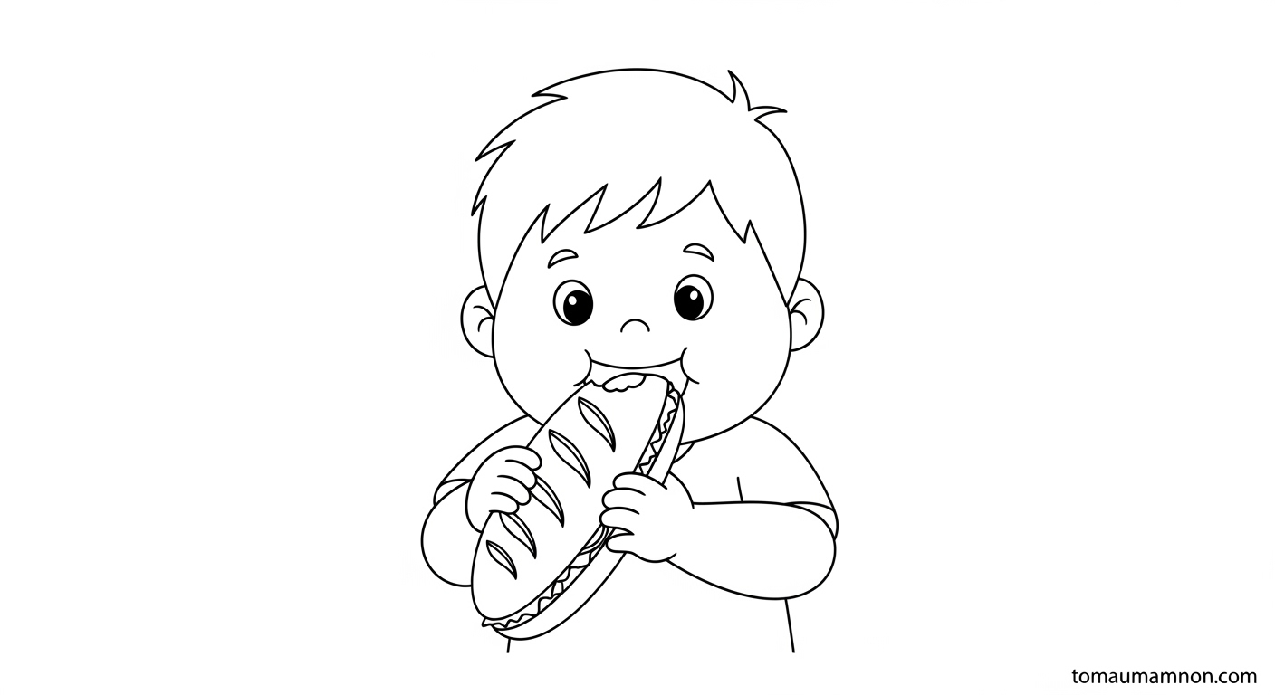 Tô Màu Bánh Mì Bé đang tô màu bánh mì thơm ngon