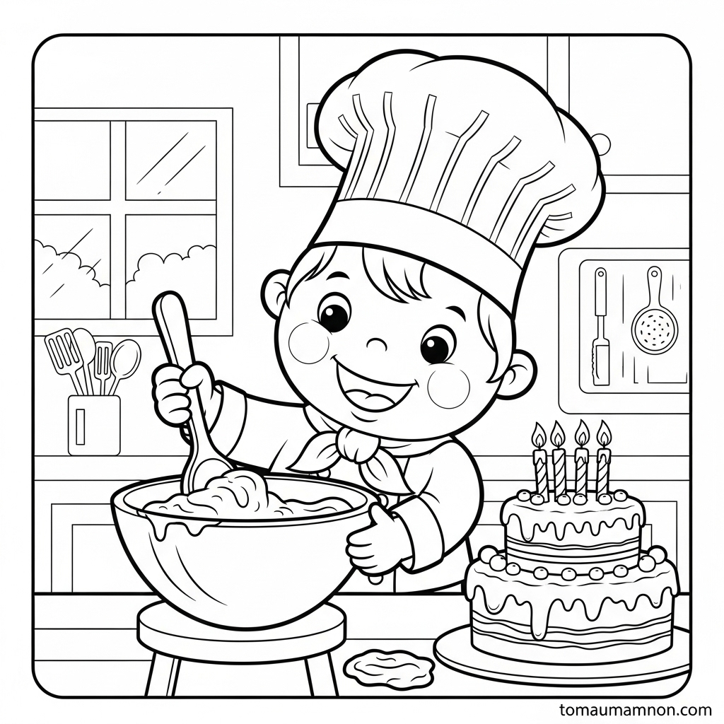 Tranh tô màu bánh kem dễ thương cho bé